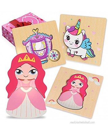 Princess Unicorn Puzzles for 1 2 Year with Matching Picture Underneath Educational Toys for Boys and Girls Ages 1 2 3 Year Old Montessori Preschool Learning Toys Gifts for Kids Toddlers Babies