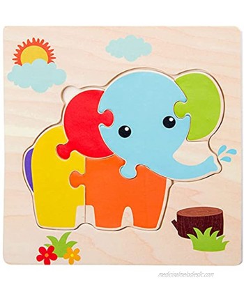 Shellee Montessori Toddler Wooden Puzzles Education Learning Toys Shapes Puzzles for Toddlers Boys Girls Age 12+ Months,Animal Shape Puzzle Thick Peg Board for Preschool Educational Elephant