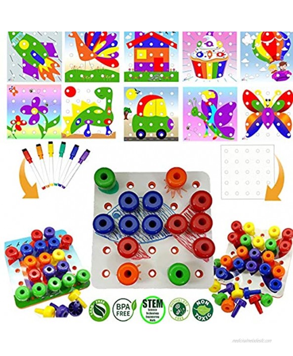 Skoolzy Toddler Educational Toys Peg Puzzles Toddler Toys for Kids Ages 1yr 4yr. Stacking Pegboard Creative Art for 1 2 3 4 Year Old Boys or Girls | 45pc Peg Board Pens Cards