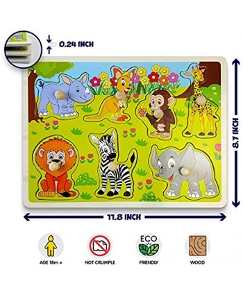 Smart Kids Wooden Peg Puzzles for Kids – Jumbo knob Puzzle Zoo Puzzles Set – 7pcs.