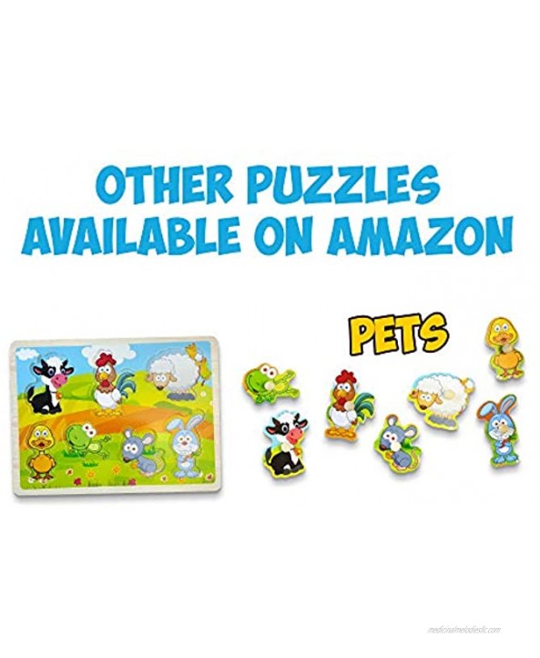 Smart Kids Wooden Peg Puzzles for Kids – Jumbo knob Puzzle Zoo Puzzles Set – 7pcs.