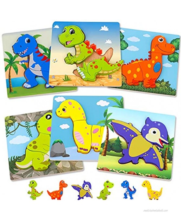 TEPSMIGO Wooden Puzzles for Toddlers Dinosaur Animal Jigsaw Puzzles for 1.5 and Up Kids Educational Learning Toys,Montessori Materials for Preschool Learning Activities Kindergarten Homeschool
