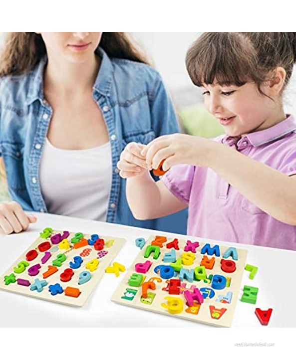 Timy Wooden Alphabet Puzzle and Number Puzzle Set for Toddlers ABC Puzzle Board Educational Toys for Kids Ages 3+