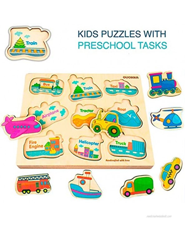 Toddler Puzzles for Kids Ages 2-4 by Quokka 6 Wooden Puzzles for Toddlers 1-3 with Matching Pictures Inside – Gift Educational Toys for Boys and Girls – Wood Games for Children's Learning 3-5