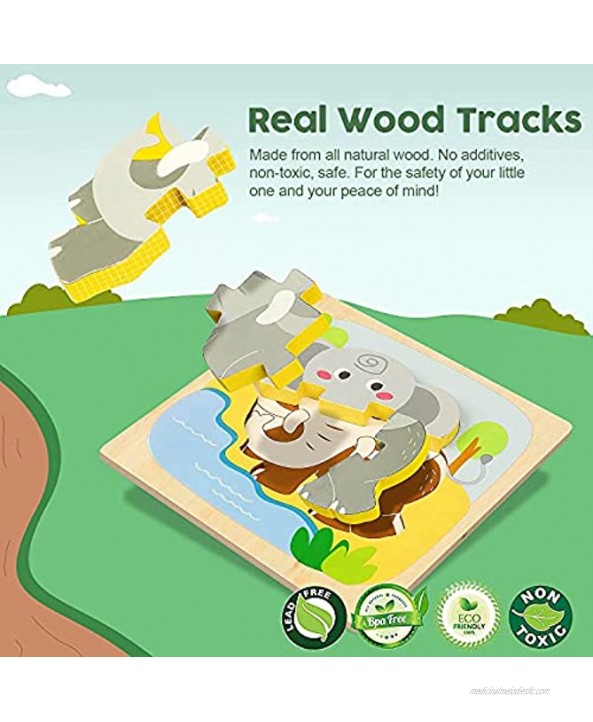 TOY Life 12 Pack Wooden Puzzles for Toddlers 1-3- Animal Shape Puzzles Montessori Toy for Toddler- Baby Puzzles Early Development and Activity Toys Learning Educational Preschool Toy Gifts for Toddler