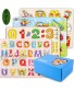 WADILE Wooden Toddler Puzzles for Kids Ages 1-5 Years Old Wood Peg Puzzles Alphabet Number Animal Knob Puzzles Learning Toys Educational Gift  for Girls and Boys