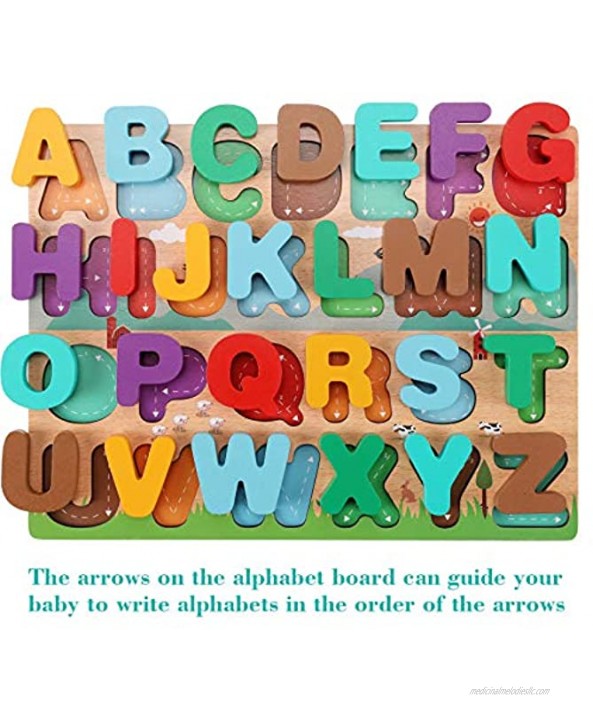 Wooden Alphabet Puzzle ABC Letter Puzzles Toys for Toddlers Educational Learning Toy for Kids Boys and Girls and Preschoolers Color Recognition Motor Skills Matching Game