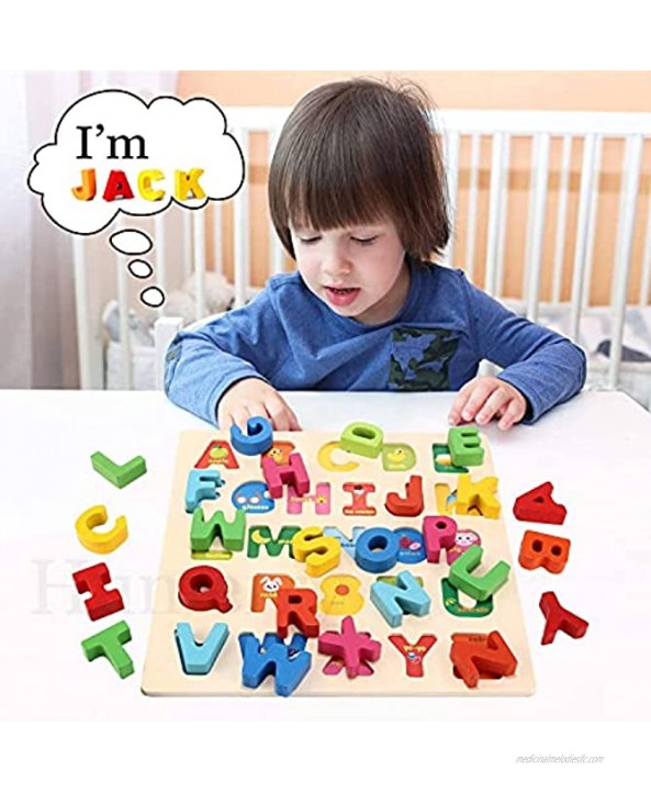 Wooden Alphabet Puzzles for Toddlers Wooden ABC Puzzle Board Uppercase Alphabet Jigsaw Alphabet Blocks Puzzle for 2-5 Years Educational Learning Letters Preschool Puzzle Gifts for Kid