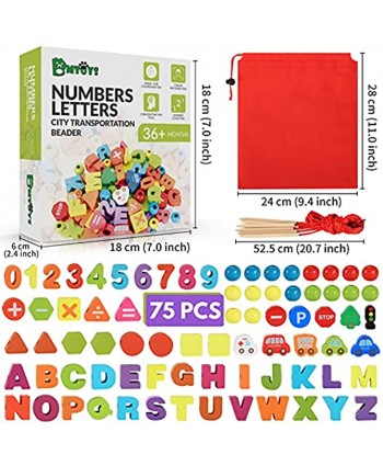 Wooden Lacing Toy Alphabet Number Threading Beads for Boys Girls Age 2 3 4 5 6 Montessori Educational Learning Birthday Gift for 36 Month Babies