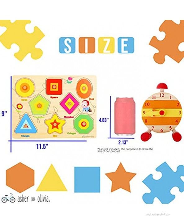 Wooden Peg Puzzles for Toddlers – Pack of 3 with Stackable Learning Clock Educational Preschool Puzzles for Toddlers Kids Boys Girls Children Math Learning Set