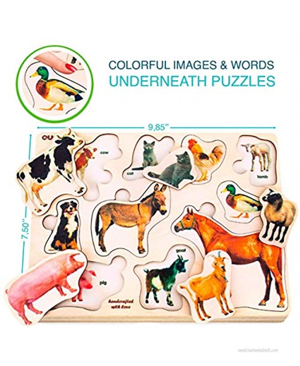 Wooden Puzzles for Toddlers 1-3 by Quokka – 3 Educational Matching Games for Kids Ages 2-4 – Montessori Wood Toy for Learning Real Animals and Sea Creatures Gift for Preschool Boy and Girl 3-5