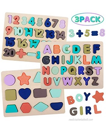 Wooden Puzzles for Toddlers LENNYSTONE Alphabet Number Shape Puzzles Toddler Preschool Education Learning Toys for Kids Age 3 4 5 Year olds