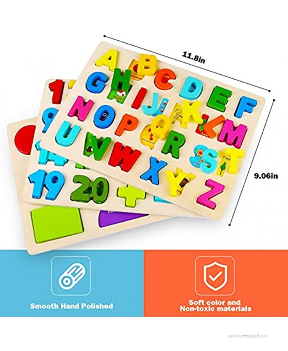 Wooden Puzzles for Toddlers Voamuw Alphabet Number Shape Learning Puzzle for Kids Ages 3 4 5 Montessori Toys Preschool Education Gift Chunky Jigsaw for Boys and Girls