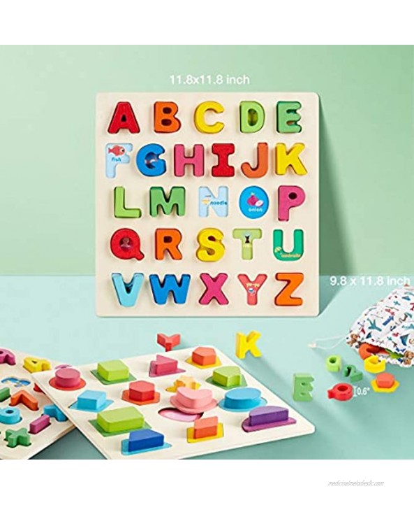 Wooden Toddler Puzzles Boards Shape Number Letters Puzzles for Kids Ages 3-8 Preschool Learning Toys for Boys and Girls