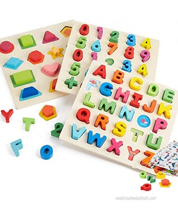 Wooden Toddler Puzzles Boards Shape Number Letters Puzzles for Kids Ages 3-8 Preschool Learning Toys for Boys and Girls