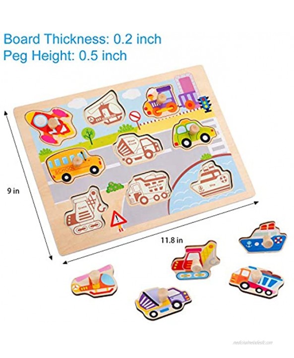 Wooden Toddler Puzzles Peg Puzzles for Kids 3 4 Years Old Animal Vehicle Number Shape Puzzles with Knob Preschool Learning Puzzles Toys for Baby Infants Boys and Girls 4 Pack