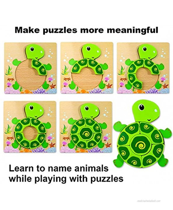 XPCARE 10 Pack Wooden Puzzles for Toddlers Early Educational Puzzles Toys Gift for Boy and Girls Animals and Transportation