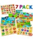 7 Pack Wooden Puzzles for Toddlers 2 3 4 5 Years Old 7 Colorful Chunky Wood Peg Puzzles for Kids ages 2-5 Alphabet Shape Numbers Fruits Sea Animals Dinosaur Zoo Educational Toddler Learning Toys