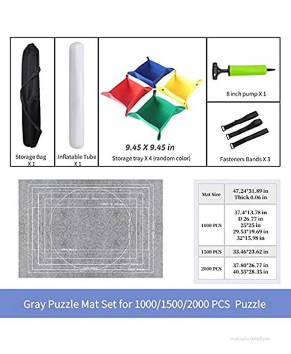 Comitok Jigsaw Puzzle Mat Roll Up 2000 1500 1000 Pieces Store Puzzle Keeper Large Puzzle Saver for Adults Kids Puzzle Organizer,Portable Storage Bag,3 Fasteners Strap,Puzzle Sorting Tray,Gray Color