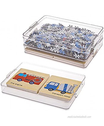 FABROK Stackable Puzzle Sorting Trays Clear Toy Storage Case with Lid Puzzle Accessories Storage Container Box for Jigsaw Puzzle Building Blocks Wooden Toddler Puzzles 2 Layer Clear