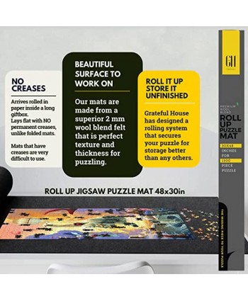 GRATEFUL HOUSE Premium Quality Large Felt Jigsaw Puzzle Mat Roll Up 2000 Pieces 30" x 48" Superior Wool Blend Felt with No Creases. Great Puzzle Storage and Puzzle Saver.