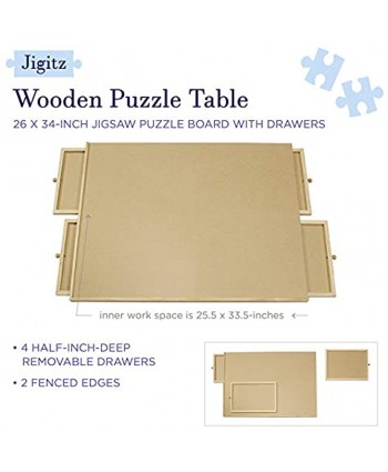 Jigitz Wooden Puzzle Table 26 x 34 Inch Jigsaw Puzzle Board with Drawers Standard Puzzle Plateau Puzzle Storage Table