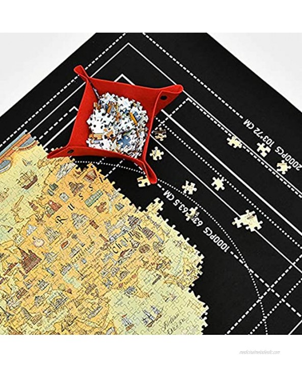 Jigsaw Puzzle Mat Roll Up Puzzle Keeper Puzzle Saver 1500,2000 Pieces Felt Puzzle Mat Set with 4 Pcs Sorter Trays Non-Skid Portable Puzzle Holder Organizer Pad with Storage BagBlack,for 2000pcs