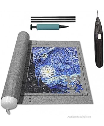 Jigsaw Puzzle Mat Roll Up to 1500 pieces Portable Saver Board With Line For Adults kids Storage Table and Transport Premium Pump Puzzle Glue Felt Mat Inflatable Tube Cover Keeper Pad Holder Organizer