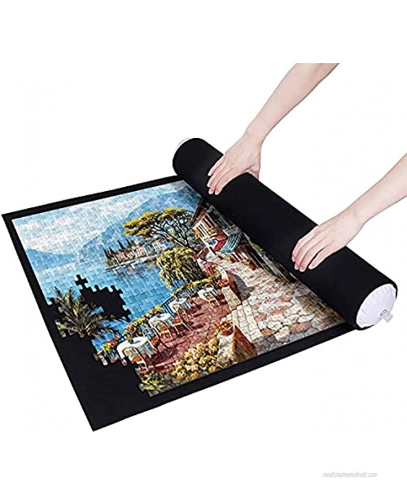 Jigsaw Puzzle Roll Mat Puzzle Saver Puzzle Storage Roll Up with Guiding Lines for 1500 Pieces Puzzle Mat Roll Up with 4 Sorting Tray and Drawstring Storage Bag