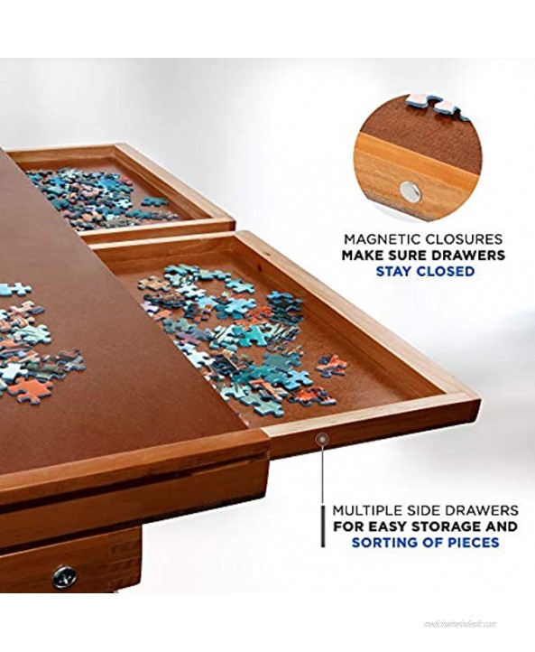 Jumbl Puzzle Board Rack | 23” x 31” Wooden Jigsaw Puzzle Table w 4 Storage & Sorting Drawers | Smooth Plateau Fiberboard Work Surface & Reinforced Hardwood | for Games & Puzzles Up to 1,000 Pieces