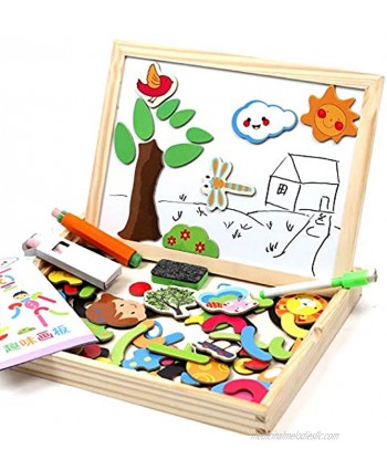 Kids Toy Wooden Painting Board Jigsaw Puzzle Games Multifunctional Drawing Board Double Side Jigsaw Puzzles Set Drawing Chalkboard Educational Toys for Girls Boys