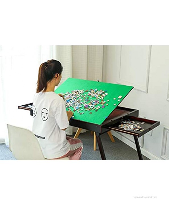 Large Wooden Puzzle Table Portable Jigsaw Tables with 2 Storage Drawers for Adults and Kids Puzzle Table with Tilting Non-Slip Surface Folding Board for 1500 Pcs Puzzles Gift for Puzzle Enthusiast