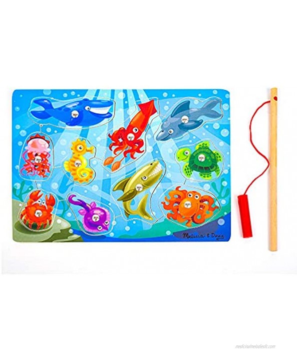 Melissa & Doug Magnetic Wooden Fishing Game and Puzzle With Wooden Ocean Animal Magnets