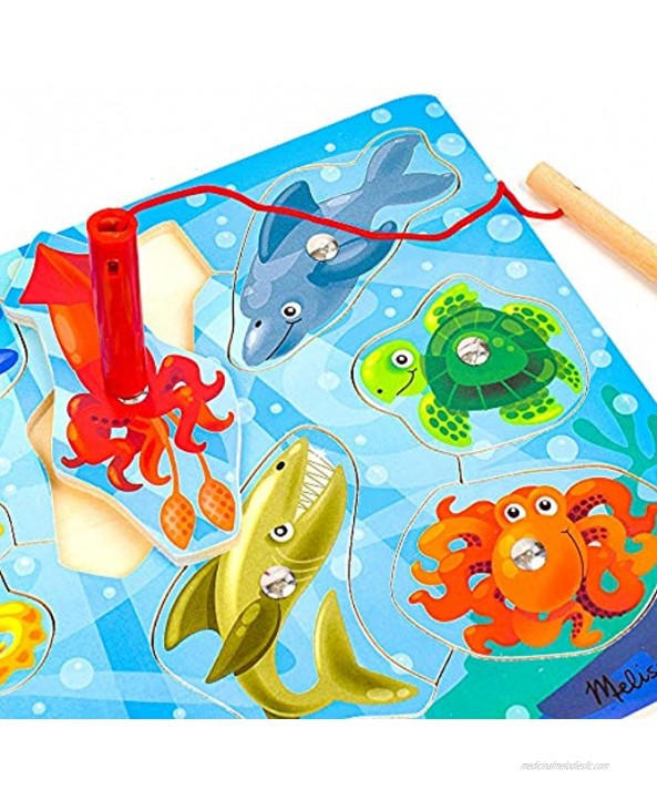 Melissa & Doug Magnetic Wooden Fishing Game and Puzzle With Wooden Ocean Animal Magnets