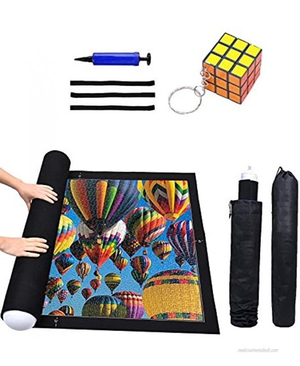 Puzzle Mat Roll Up 500 Pieces and 1000 Pieces 41 x 29 Felt Mat Saver Large Puzzles Board for Adults Kids Storage and Transport Premium Pump Puzzle Glue Puzzles Felt Mat Inflatable TubeBlack