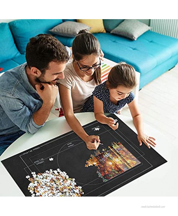 Puzzle Mat Roll Up Black Felt Mat for Adults Kids Up to 1500 Pieces Storage Saver Large Puzzles Board Mat with Inflatable Tube Drawstring Bag and 3 Elastic Fasteners