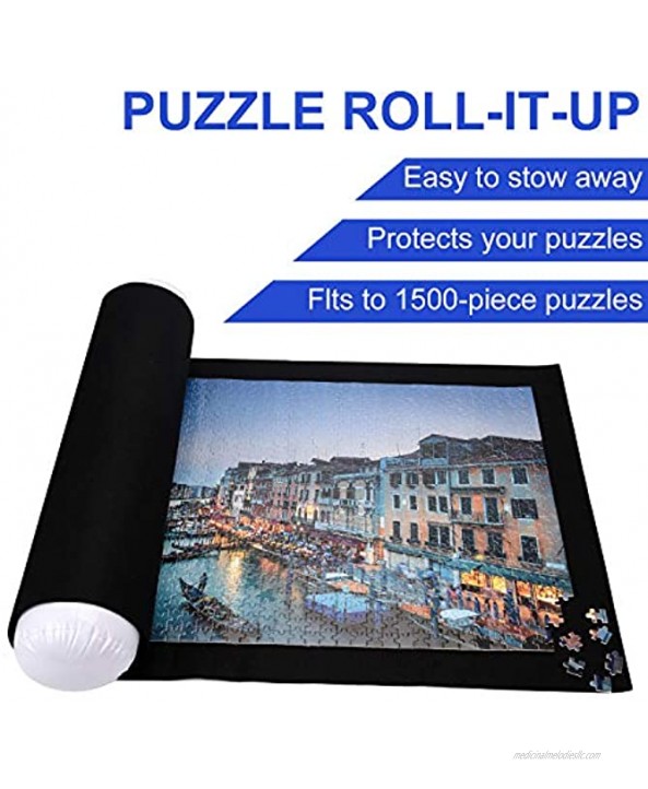 Puzzle Mat Uiong Puzzle Storage Pad & Jigsaw Puzzle Roll Mat Roll up to 1500 Piece Including 46 X 24 Inch Felt Mat Inflatable Tube Mini Pump Drawstring Storage Bag and 3 Elastic Fasteners