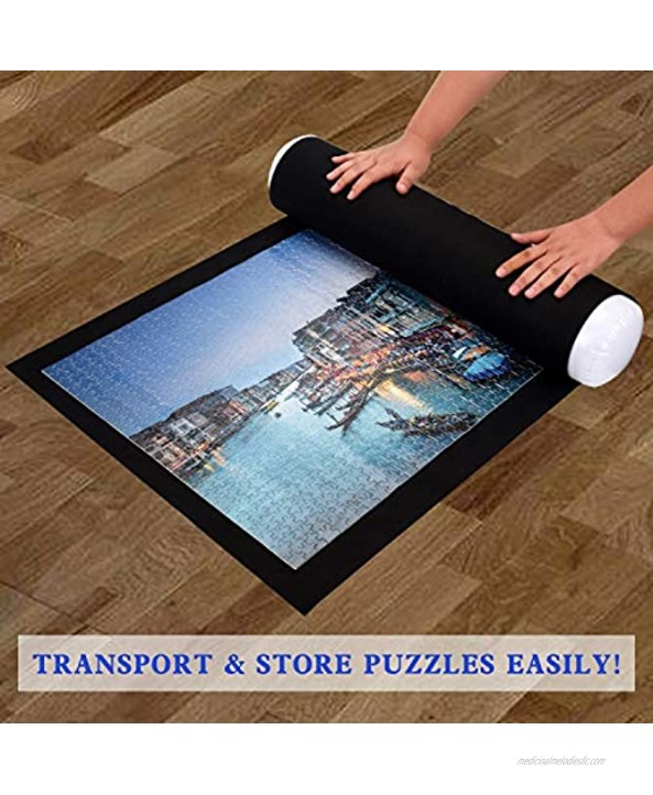 Puzzle Mat Uiong Puzzle Storage Pad & Jigsaw Puzzle Roll Mat Roll up to 1500 Piece Including 46 X 24 Inch Felt Mat Inflatable Tube Mini Pump Drawstring Storage Bag and 3 Elastic Fasteners