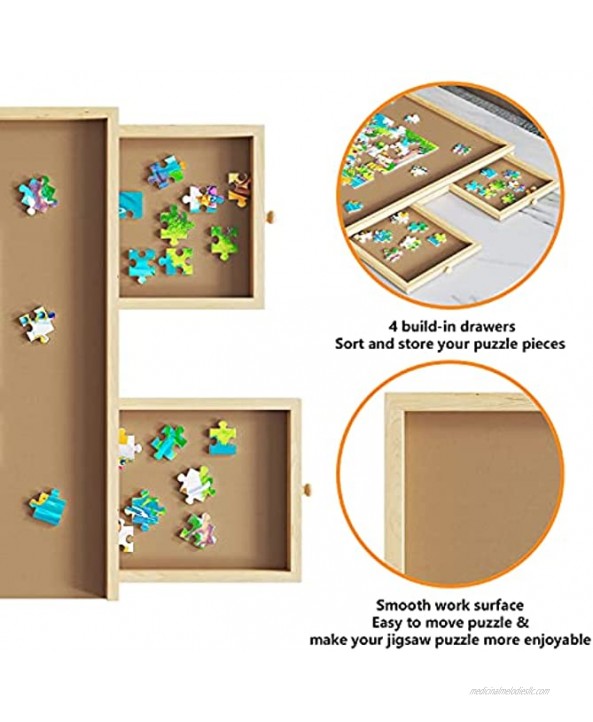 Upgraded Wooden Puzzle Table 29 x 21 Inch Portable Puzzle Board & Storage Drawers Wooden Puzzle Storage System 1000 PCS Puzzle Plateau-Smooth Fiberboard Work Surface
