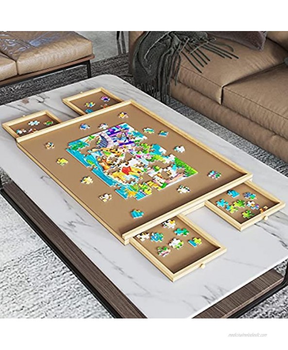 Upgraded Wooden Puzzle Table 29 x 21 Inch Portable Puzzle Board & Storage Drawers Wooden Puzzle Storage System 1000 PCS Puzzle Plateau-Smooth Fiberboard Work Surface