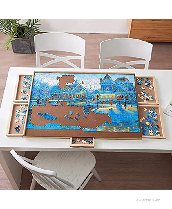 Wooden Puzzle Board 1500 Pieces Jigsaw Puzzle Table 35” x 27 Puzzle Plateau with Smooth Fiberboard Work Surface 6 Storage Drawers