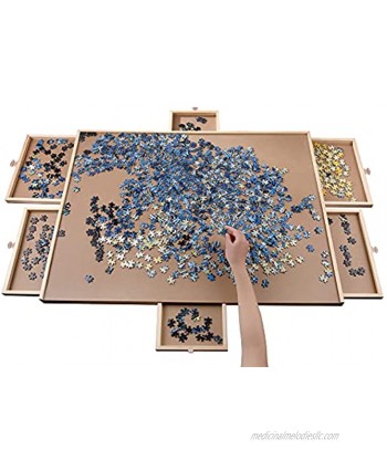 Wooden Puzzle Board 1500 Pieces Jigsaw Puzzle Table 35” x 27" Puzzle Plateau with Smooth Fiberboard Work Surface 6 Storage Drawers
