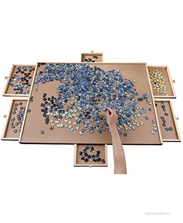 Wooden Puzzle Board 1500 Pieces Jigsaw Puzzle Table 35” x 27 Puzzle Plateau with Smooth Fiberboard Work Surface 6 Storage Drawers