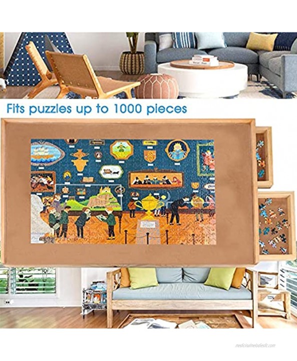Wooden Puzzle Table Upgraded Puzzle Board Complete Puzzle Storage System Jigsaw Puzzle Plateau Smooth Fiberboard Work Surface with 4 Sliding Drawers for 1000 Pieces Puzzles