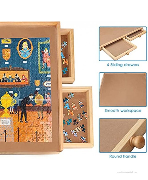 Wooden Puzzle Table Upgraded Puzzle Board Complete Puzzle Storage System Jigsaw Puzzle Plateau Smooth Fiberboard Work Surface with 4 Sliding Drawers for 1000 Pieces Puzzles