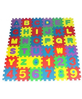 36Pcs Kids Foam Play Mat Interlocking Alphabet and Numbers Floor Puzzle Colorful Tiles Girls Boys Soft Reusable Easy to Clean Each 4.72 x 4.72 Inch A