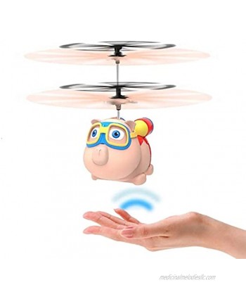 Aoyo Cute Pig Flying RC Toy Rechargeable Light Up Drone Infrared Induction Helicopter with Remote Controller Kids Gift