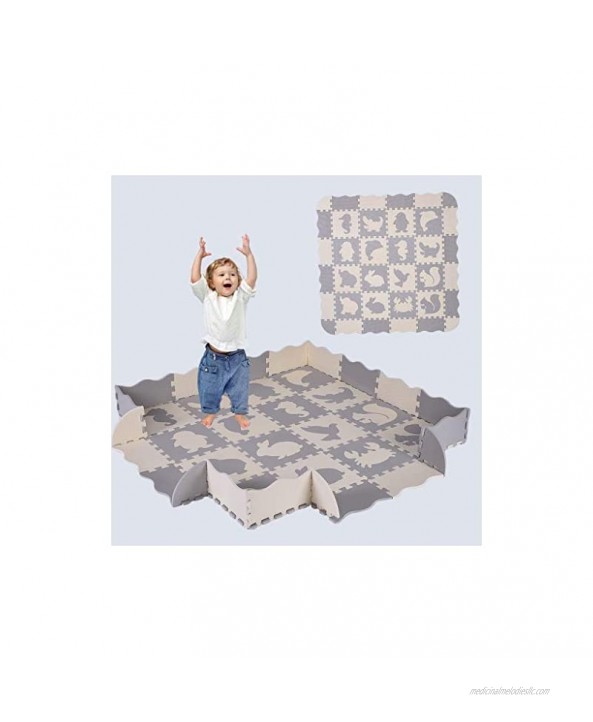 Baby Play Mat with Fence Including 16 Different Animals Styles Preschool Learning Activities Puzzle Exercise Crawling Mat Interlocking Foam Floor Tiles Kids Room Decor Large Playmat