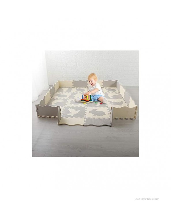Baby Play Mat with Fence Including 16 Different Animals Styles Preschool Learning Activities Puzzle Exercise Crawling Mat Interlocking Foam Floor Tiles Kids Room Decor Large Playmat