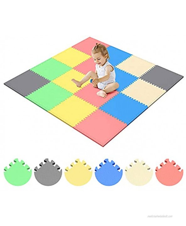 BED COTTON Kid's Puzzle Play Mat with EVA Foam Interlocking Tiles 12 Tiles 12”x12” Baby Foam Mat Floor Protective